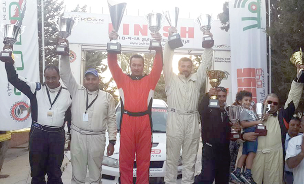 Winners at the podium of the Jordan Rally Championship fourth round on Friday at the Dead Sea (Photo courtesy of Jordan Motorsport)